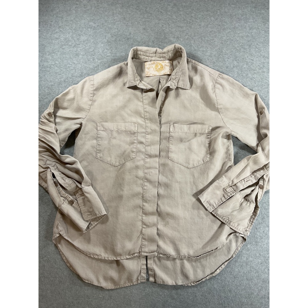 Bella Dahl Womens Tan Linen Blend Roll Tab Sleeve Split Back Shirt M 2294